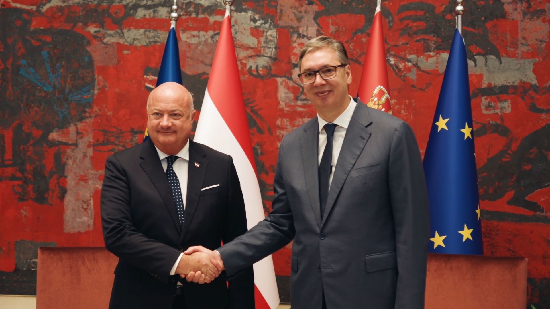 Beograd, predsednik Srbije Aleksandar Vucic sastaje se sa saveznim kancelarom Republike Austrije Kristijanom Stokerom, pokrivanje Beograd, predsednik Srbije Aleksandar Vucic sastaje se sa saveznim kancelarom Republike Austrije Kristijanom Stokerom, pokrivanje
